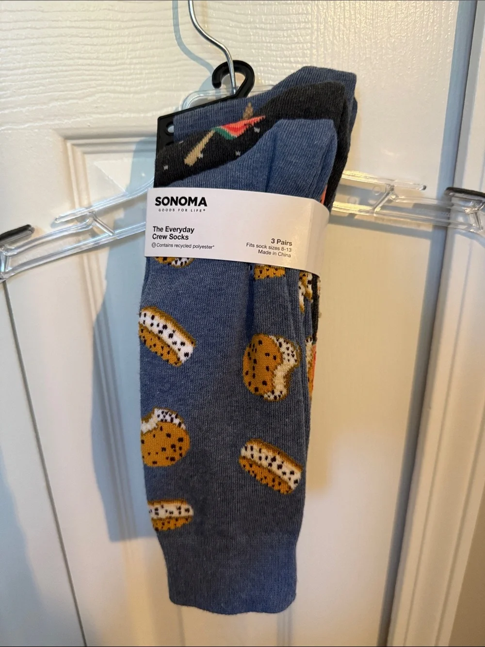 Sonoma Blue Crew Socks with Yellow Cookie Pattern - 3 Pack